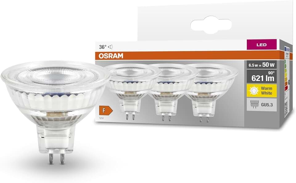 Osram LED Star MR16 LED Lampe für GU5.3 Sockel, Reflektor-Lampe, Glas-Design, 621 Lumen, warmweiß (2700K), Ersatz für herkömmliche 50W Glühbirnen, nicht dimmbar, 3er-Pack