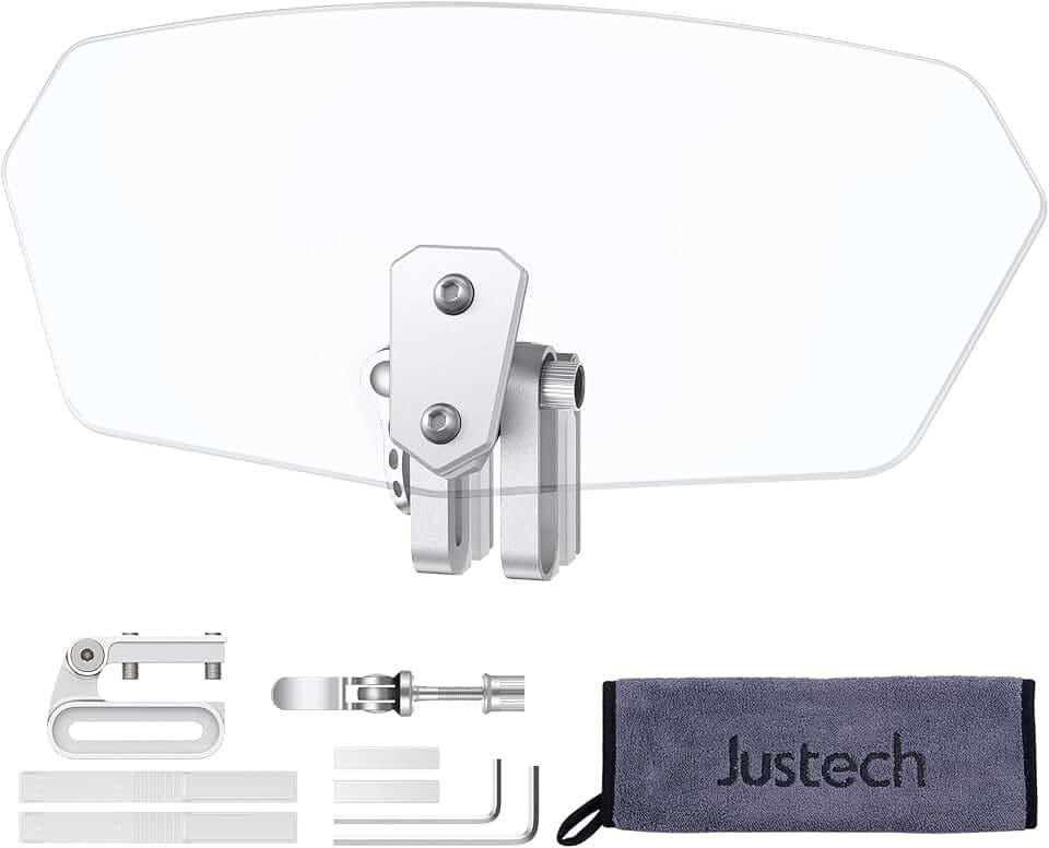 Justech Motorrad Windabweiser Verstellbare Clip-on Windschutzscheibe Zubehör Windschild Windabwei Windschutzscheibenverlängerung Erweiterung Spoiler Aufsatz für Rennrad Motorrad klar Harz