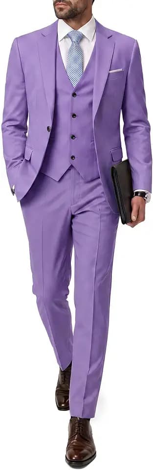 MrSure Men's 3 Piece Suit Blazer, Slim Fit Tux with One Button, Jacket Vest Pants & Tie Set for Party, Wedding and Business