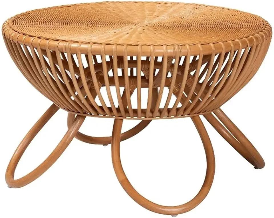 bali & pari ABEL Natural Rattan Coffee Table with Splayed Legs