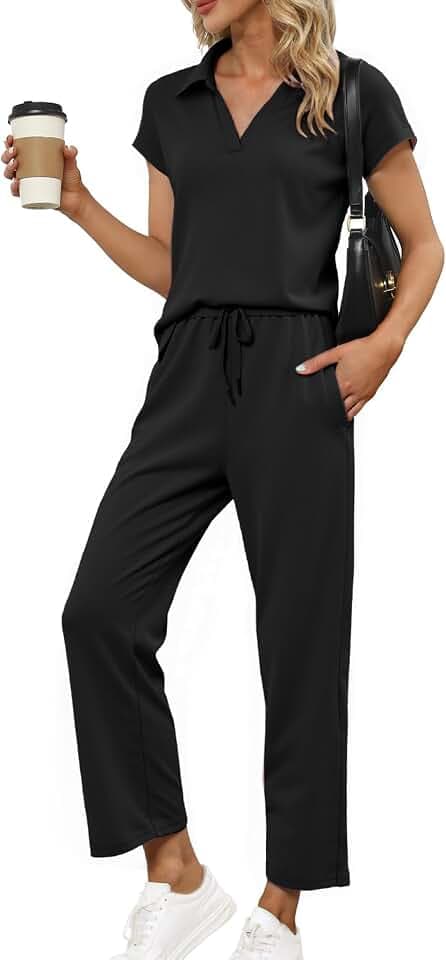 Glamaker 2-teiliges Sommer-Outfit für Damen, Loungewear, Flügelarm, Poloshirt und Hose, Trainingsanzug, Reiseanzug, passendes Outfit 2026