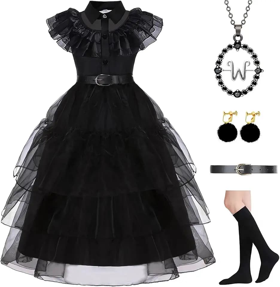 YUEGOO Black Costume Dress for Girls Halloween Costumes Cosplay Party Dress with Accessories 3-12Y