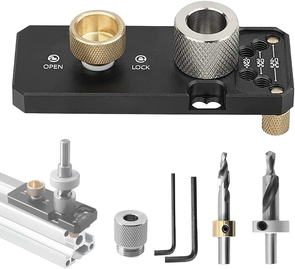 Bohrhilfe für Aluminiumprofile mit M6/M8 Stufenbohrern | 100 × 39 mm Bohrhilfe mit M6- und M8-Stufenbohrer, 10-mm-Bohrbuchse und zwei Schlüsseln für Profilserien 20/30/40.