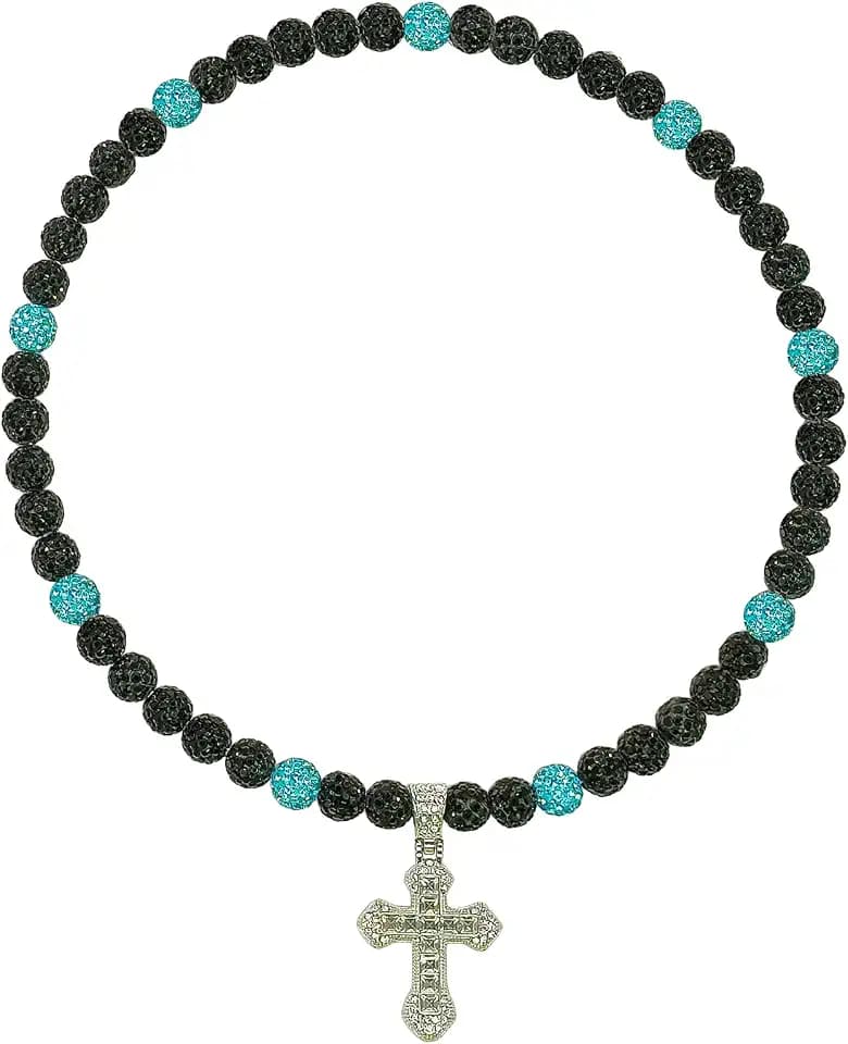 Baseball Necklace for Boys Men Bling Ice Collection Cross Pendant Necklace for Women Rhinestone Clay Beaded Discoball Accessories Gifts for Baseball Team Players Lovers