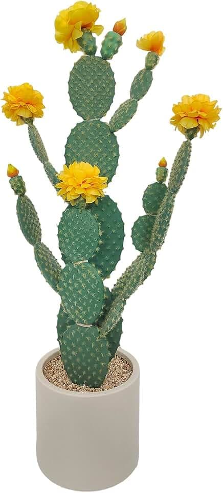 Artificial Cactus Plant, Tall UV Resistant Faux Cactus Plant, Realistic Texture Tall Fake Plant, Faux Desert Cacti Potted Plant with Planter for Indoor Outdoor Decoration