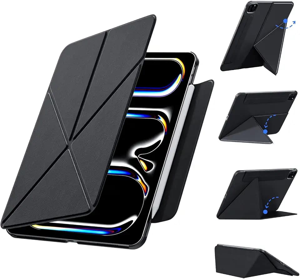 iPad Pro 13 Inch Case (2024), Compatible with iPad Pro m4, Magnetic Cover, Adjustable Portrait/Landscape Stand, 4 Standing Angles,Black