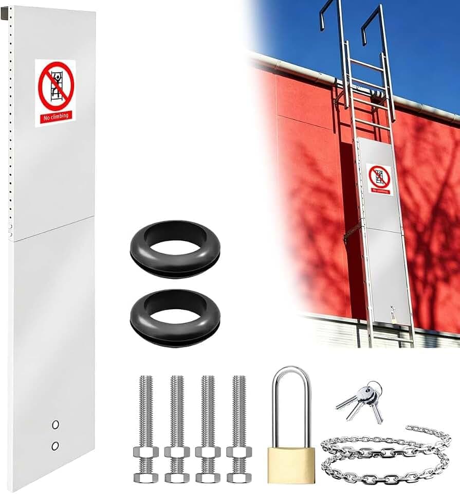 Silver 2-Section Fixed Ladder Anti-Climb Safety Guard Fits 38-75"