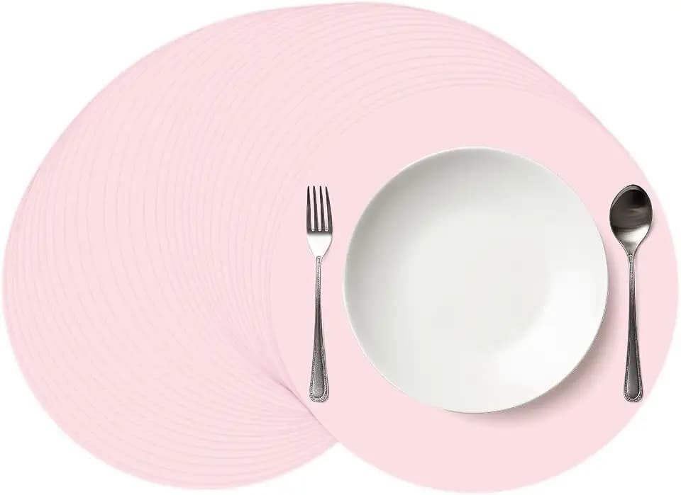 JarThenaAMCS 50Pcs Pink Paper Placemat Round Disposable Place Mat Light Pink Decorative Paper Table Mat for Wedding Bridal Baby Shower Birthday Party Table Setting, 13 x 13 Inch
