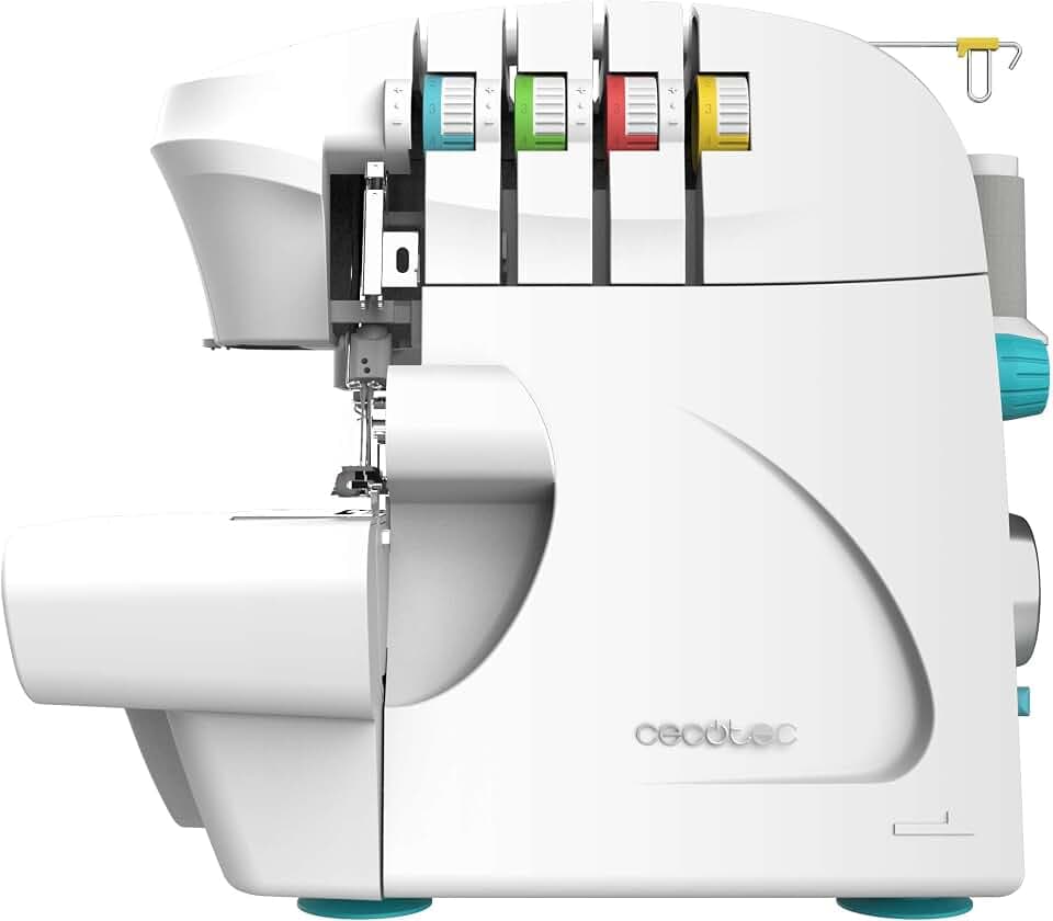 Cecotec Nähmaschine, Overlock BelleCouture, 1100 U/min Geschwindigkeit, verstellbarer Nähfußdruck, Differentialtransport, 4-Faden-Stichfunktionen und Zubehörkit