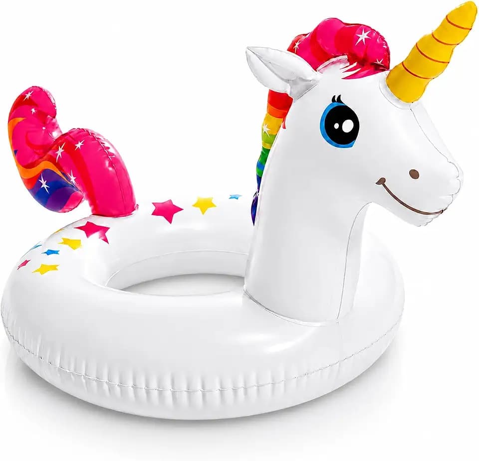 Aufblasbarer Schwimmring Einhorn mit Glitzer 58 cm kompakt