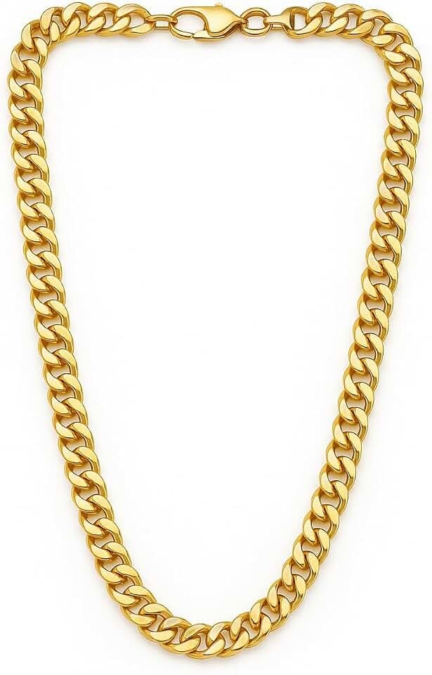 Men’s Gold Plated Stainless Steel Cuban Link Chain Necklace – 14K Gold Plated, 6-8mm, 20-24 Inch, Fashion Jewelry with Durable Lobster Clasp