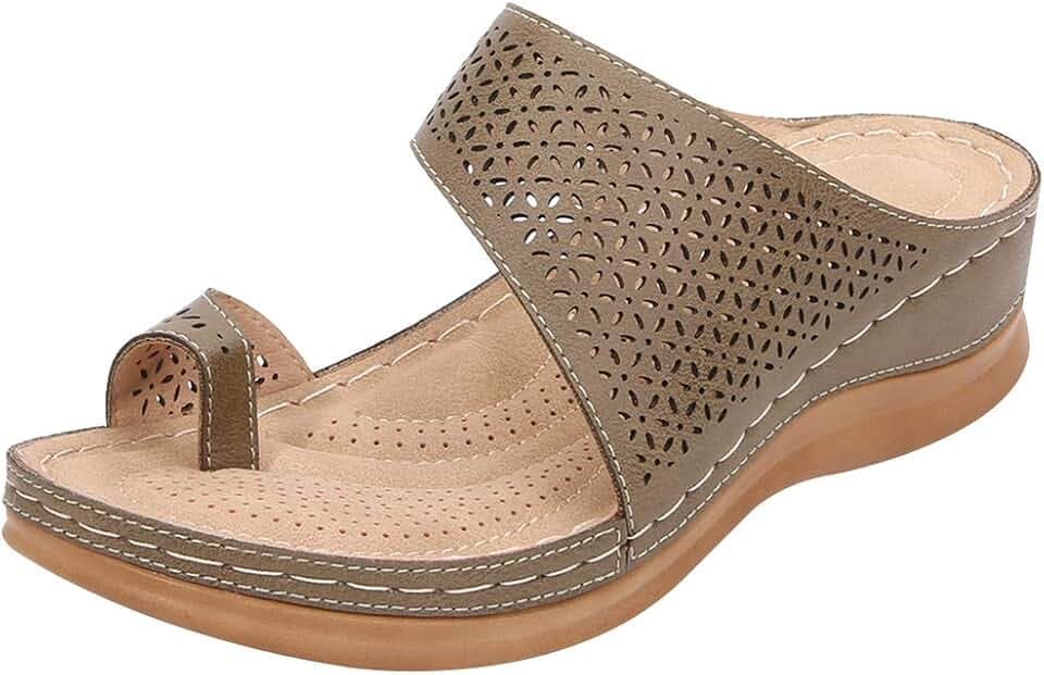 rismart Women's Slide Wedge Sandal Ring Toe Summer Hollow Flip Flops Bunion Corrector Slippers