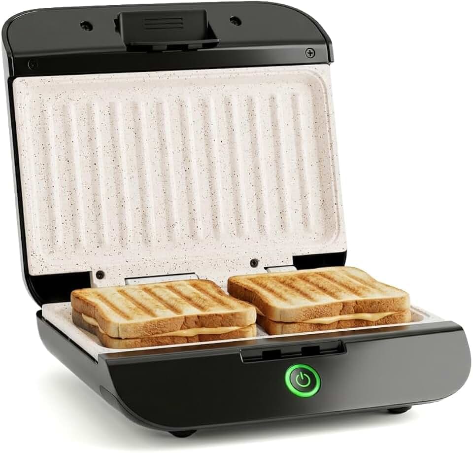 Nilson Life Sandwichtoaster für Sandwiches und Sandwiches, Kapazität für 2 Sandwiches, Antihaftbeschichtung, feste Platte, NSM800FX, 800 W, Kabel 80 cm, Edelstahl