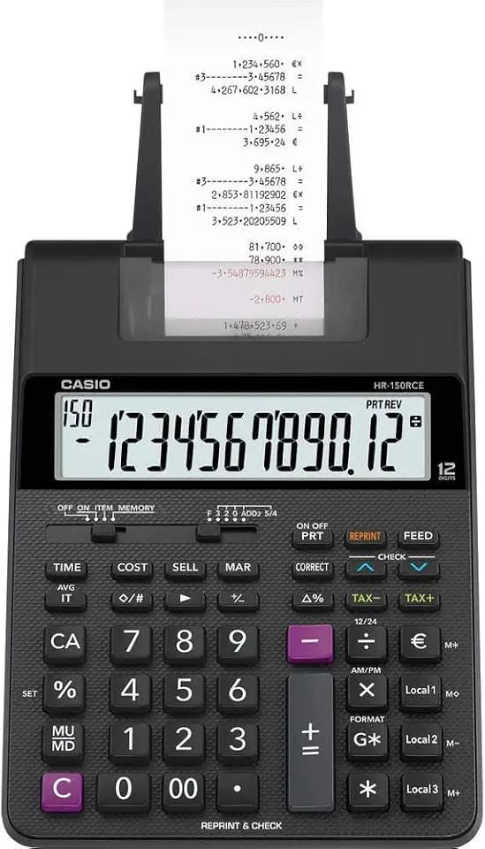 CASIO HR-150RCE druckender Rechner, 2-Farb-Druck, 12-stelliges LC-Display