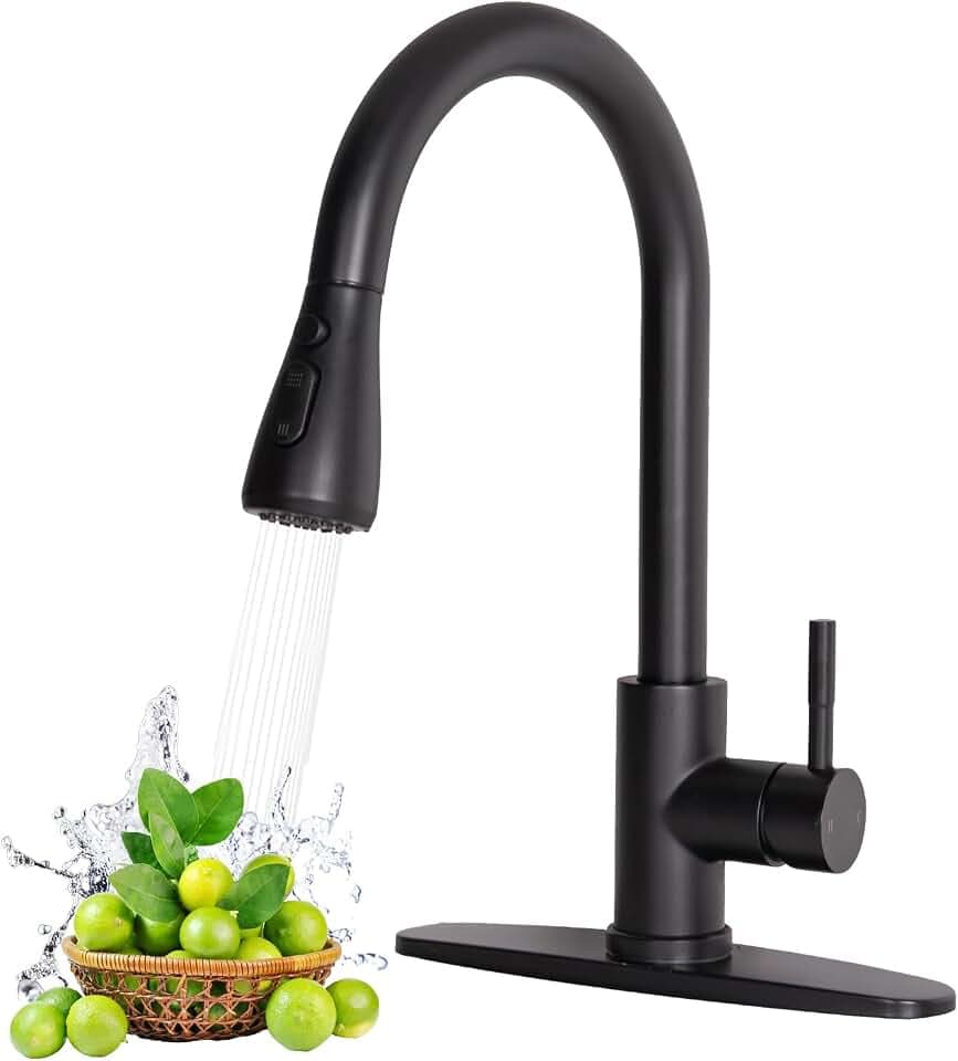 HOTIS Matte Black Kitchen Faucet, with Pull Down Sprayer, High Arc Design