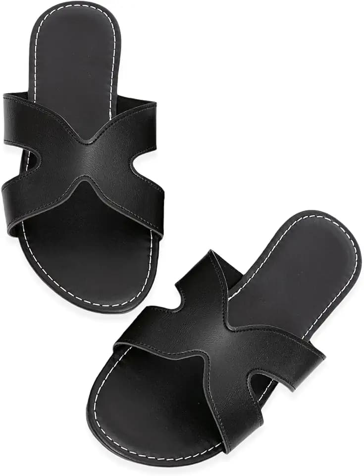 Women's Slide Flat Sandals, Wide Widths Open Toe Beach Sandals for Vacation