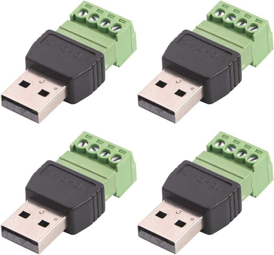 4Pcs USB 2.0 Type-A Male to 4Pin Screw Terminal Solderless Adapter