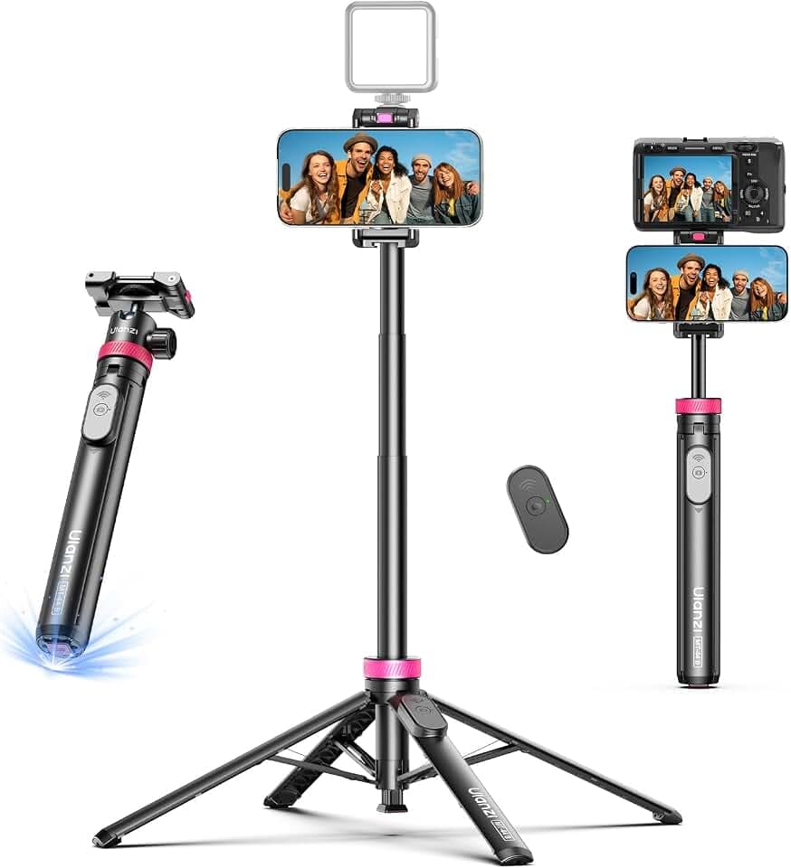 ULANZI MT-44B Phone Tripod, 59'' Auto Open Phone Stand Dual Camera Set up