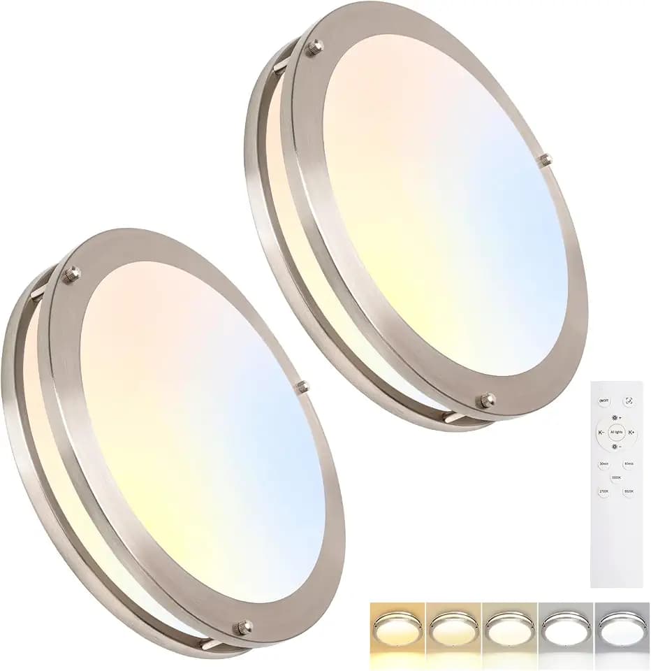 OOWOLF 13.01inch LED Flush Mount Ceiling Light Fixture Remote Dimmable Matte Black, Easy Install LED Ceiling Lamp Without Flicker, Super Bright 36W 3600LM Warm to White Light 2700K to 6500K 2-Pack