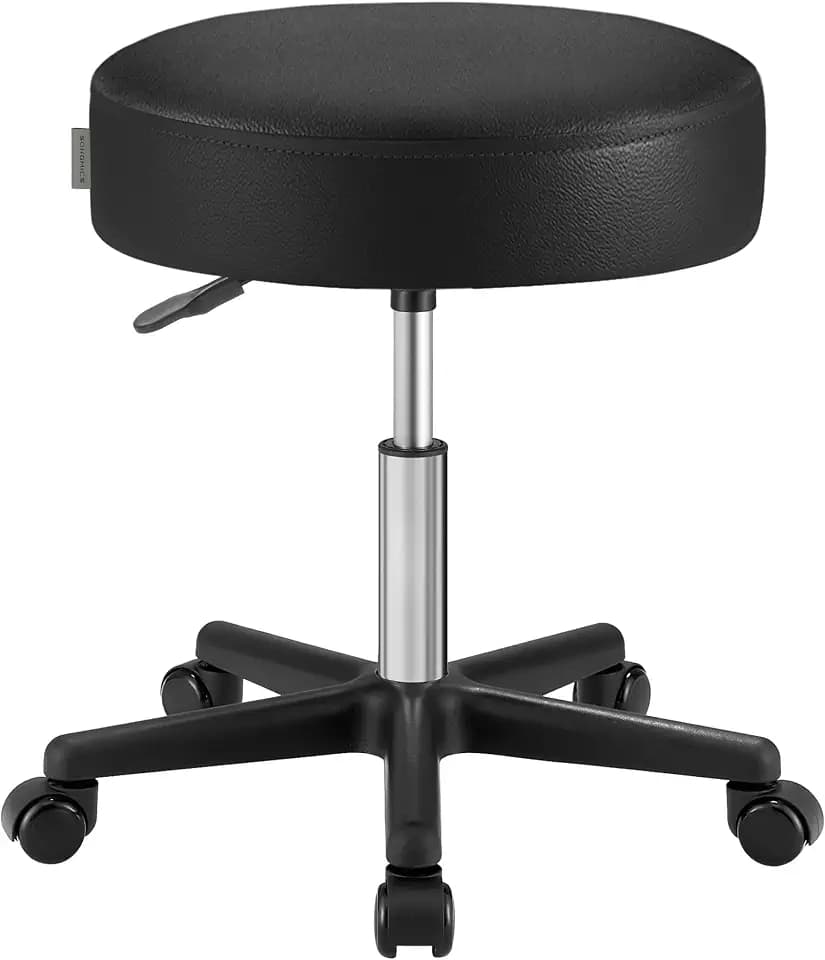SONGMICS Round Rolling Stool with Wheels, 300LBS Swivel Stools Chair