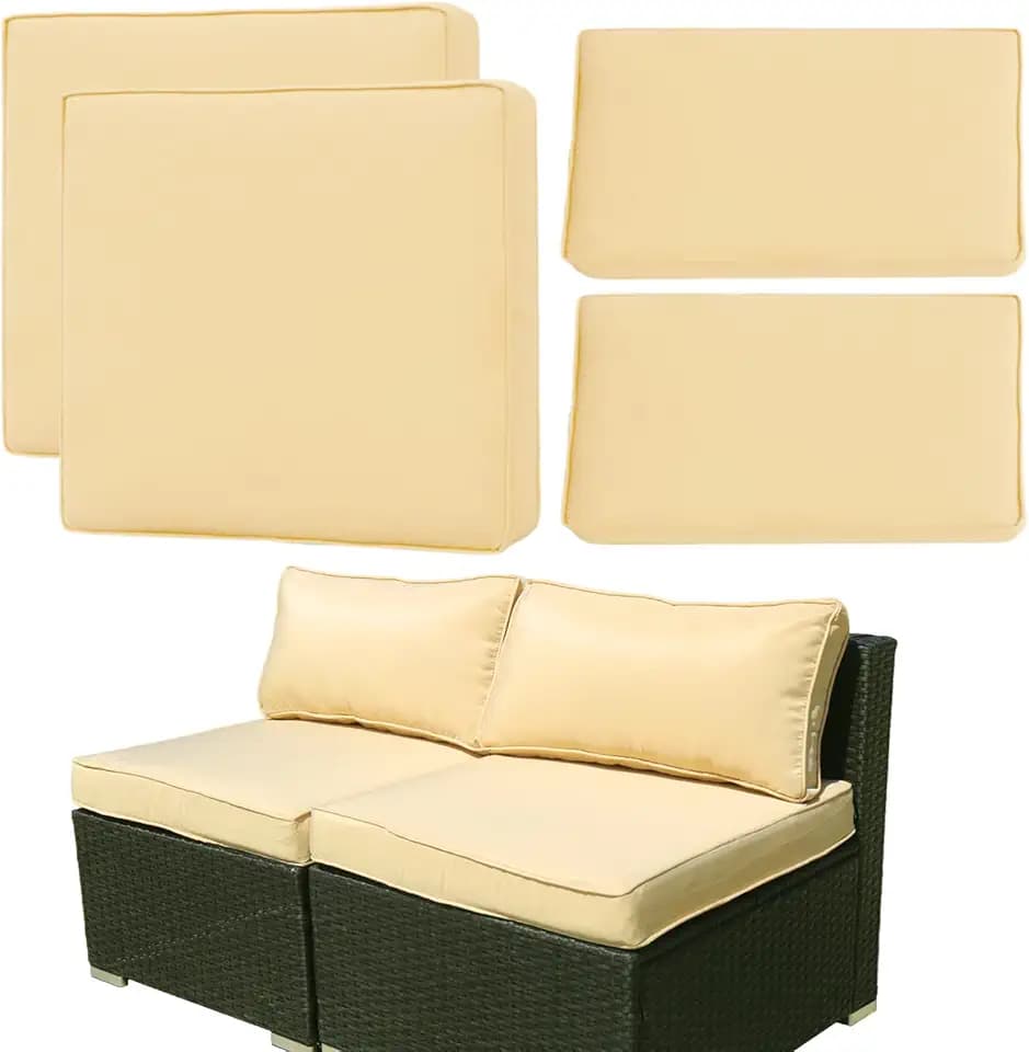 4Pcs Patio Cushion Covers Replacement,Outdoor Patio Seat Cushion Covers Furniture Sofa Covers,Waterproof Back Cushion Slipcovers Washable Pillow Cover with Zipper(25×25×3.15 inches,Beige)