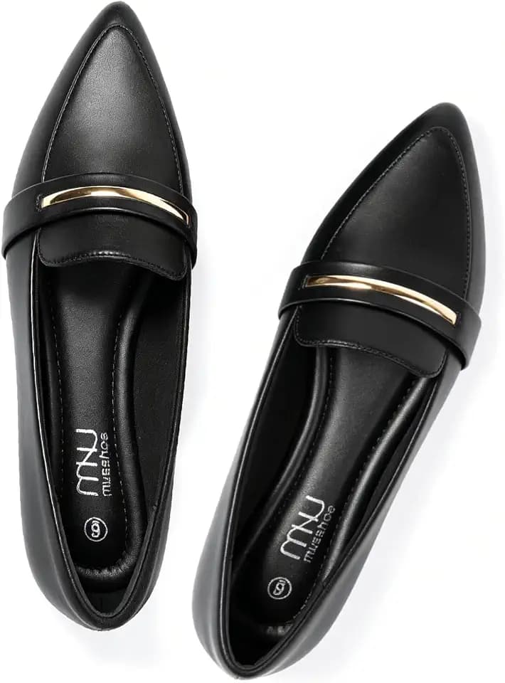 MUSSHOE Loafers for Women Pointed Toe: Dressy Gold Bit Flats, Suede BusinessCasual Slip On Shoes for Office Work,Interview & Teacher