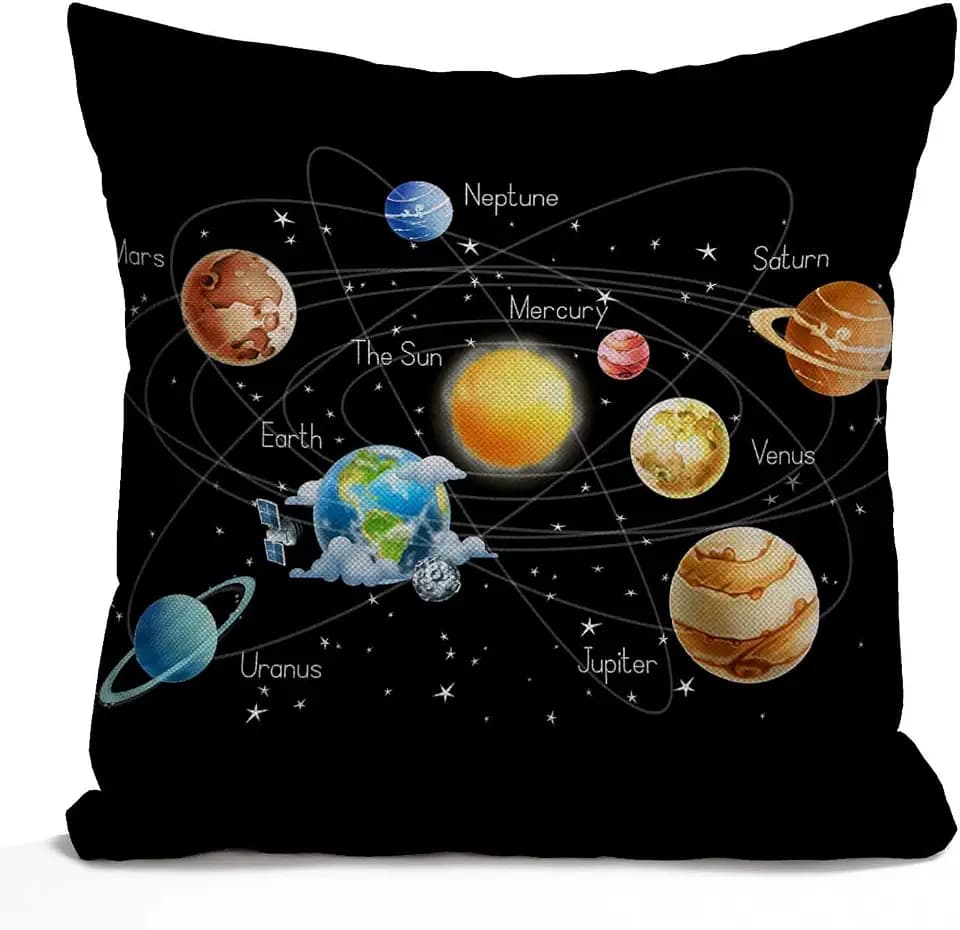 Tomda Sonnensystem Planeten Sterne und Milchstraße Galaxie Weltraum Baumwolle Leinen Kissenbezug Wurfkissenbezug Home Office Dekorativ für Sofa Wohnzimmer Quadratisch 45 x 45 cm 18 x 18 Zoll