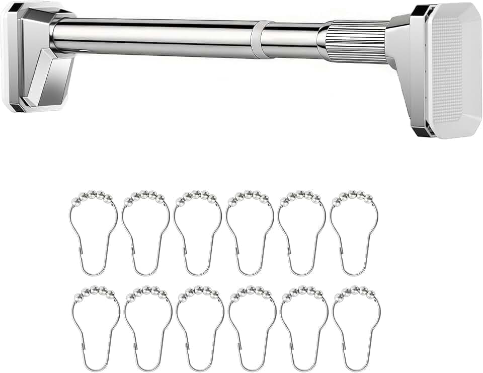 Silver Shower Curtain Rod 27 to 47 Inch,Heavy-Duty inner Lock Stainless Steel Telescopic Rod,1.2-Inch Diameter Bathroom Anti-Rust And anti-Slip Tension Rod Without Drilling,Convenient to Use