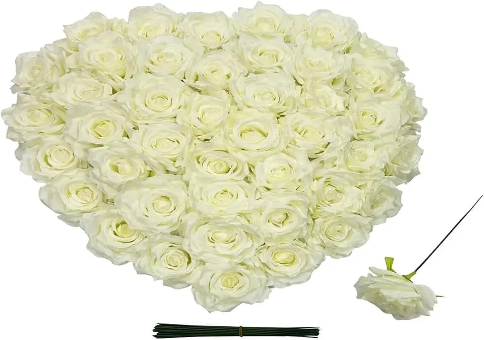 Fake Flower Heads for Craft,3.8" 36 Pcs Fake Roses (Ivory White)
