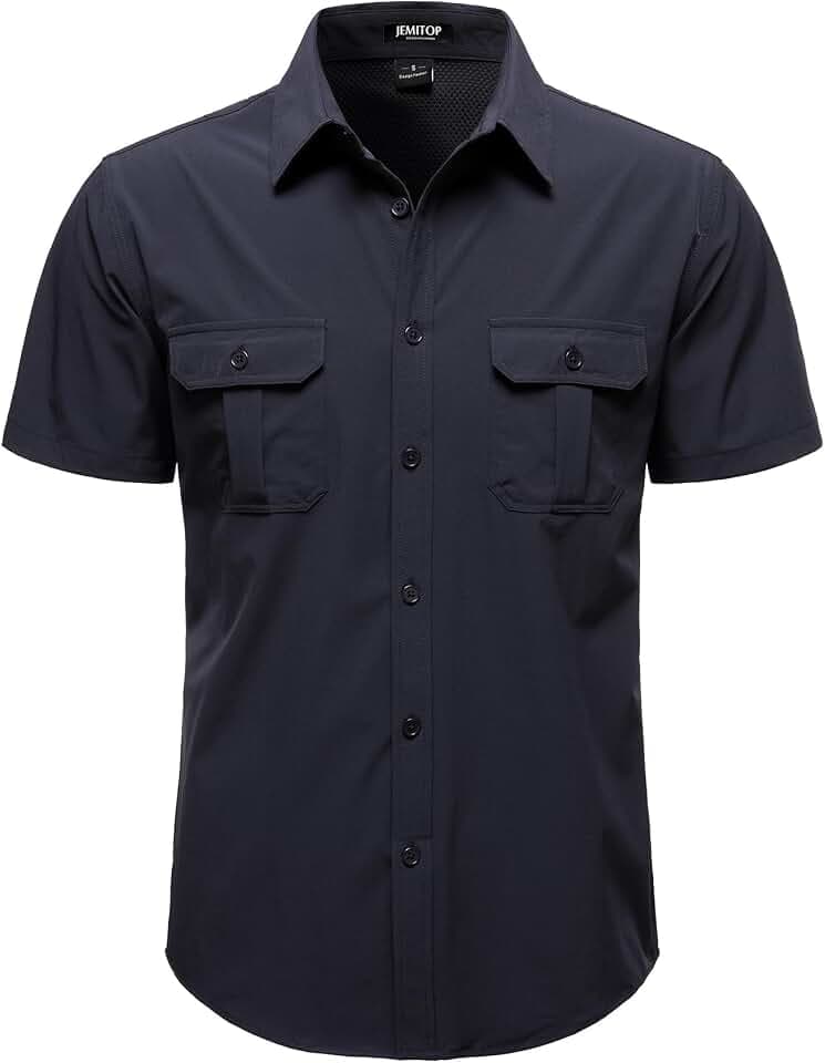 JEMITOP Mens 4-Way Stretch Meshed Back-Vent Outdoor Shirt