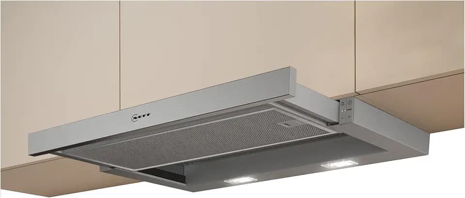 NEFF D46ED52X1, N 50 Flachschirmhaube 60 cm, Made in Germany, Abluft oder Umluft, Einbau-Dunstabzugshaube mit hoher Abluftleistung, leiser Betrieb, LED, Silbermetallic