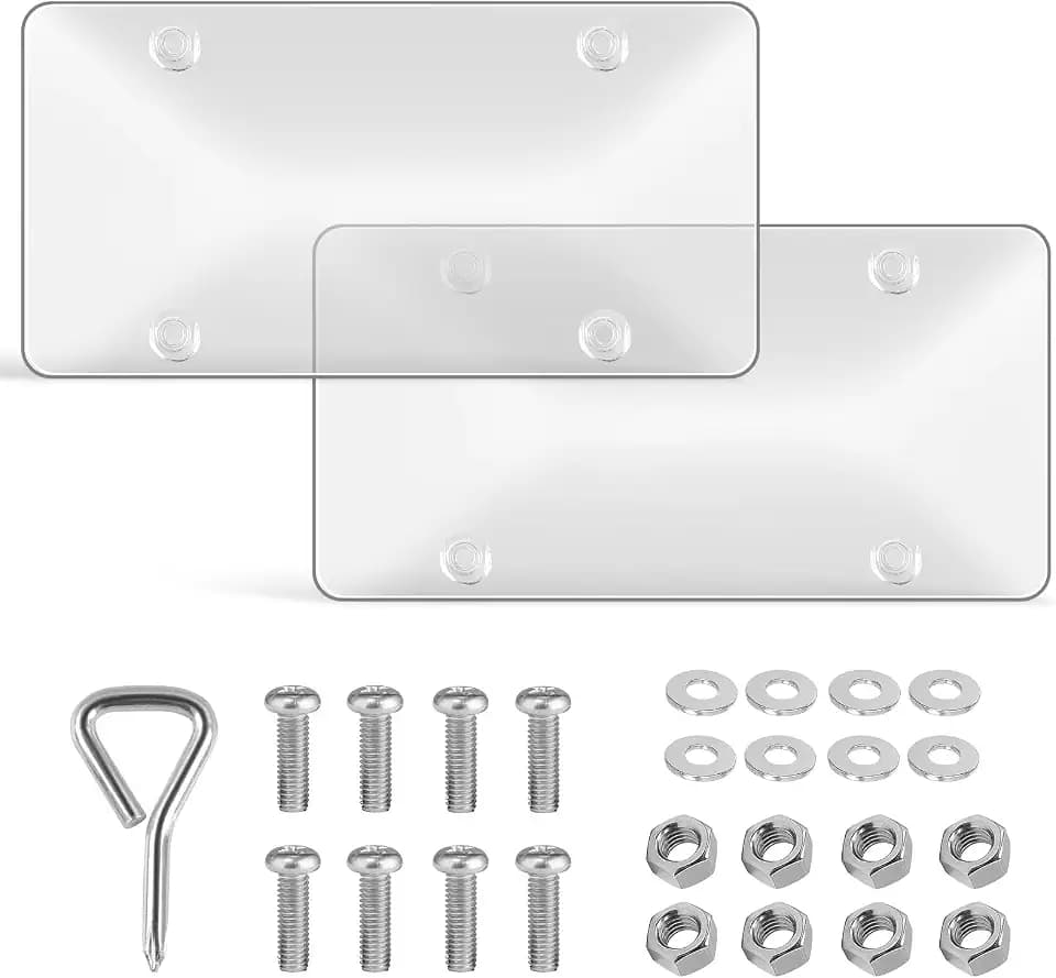 Bubble License Plate Cover 2 Pack, Clear License Plate Protector 12.24 * 6.22’’ Universal, Plate Cover for Car Transparent Colorless Plastic, Car Plate Cover Front/Rear with Screw Washer Nut