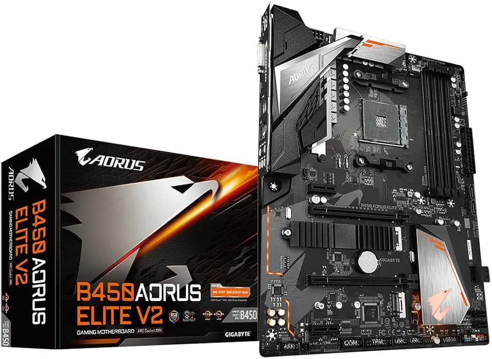 GIGABYTE B450 AORUS Elite V2 Mainboard - Unterstützt AMD Series 5000 CPUs, 8+2 Phases Digital Twin Power Design, up to 3600MHz DDR4 (OC), 2xPCIe 3.0 M.2, GbE LAN, USB 3.1 Gen 1