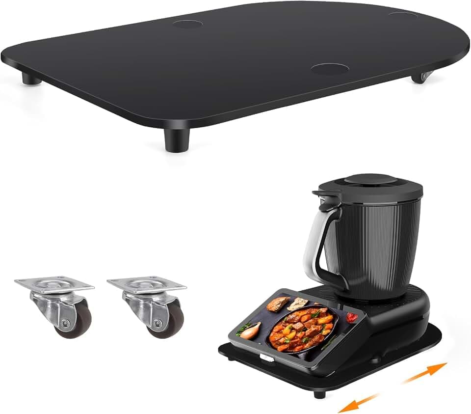 Acryl Gleitbrett für Thermomix TM7 – Mit 360° Rollen + Rutschfest Gummifüße des Schnelles Bewegen/Sicheren Stand, Die Arbeitsplatte Nicht Zerkratzen, Zubehör für Thermomix TM7（Schwarz）