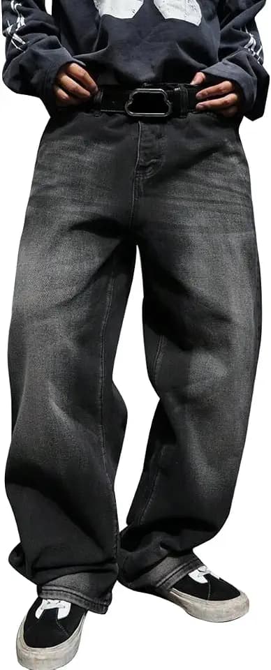 HUNGSON Mens Baggy Jeans for Men Women Y2k Skater Vintage Plain Pants Casual Wide Leg Jeans Loose Fit Denim Jeans