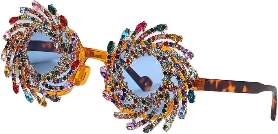 Exaggerated Circular Threaded Hollowed-Out Sunglasses Adorned With Oversized Colored Rhinestones