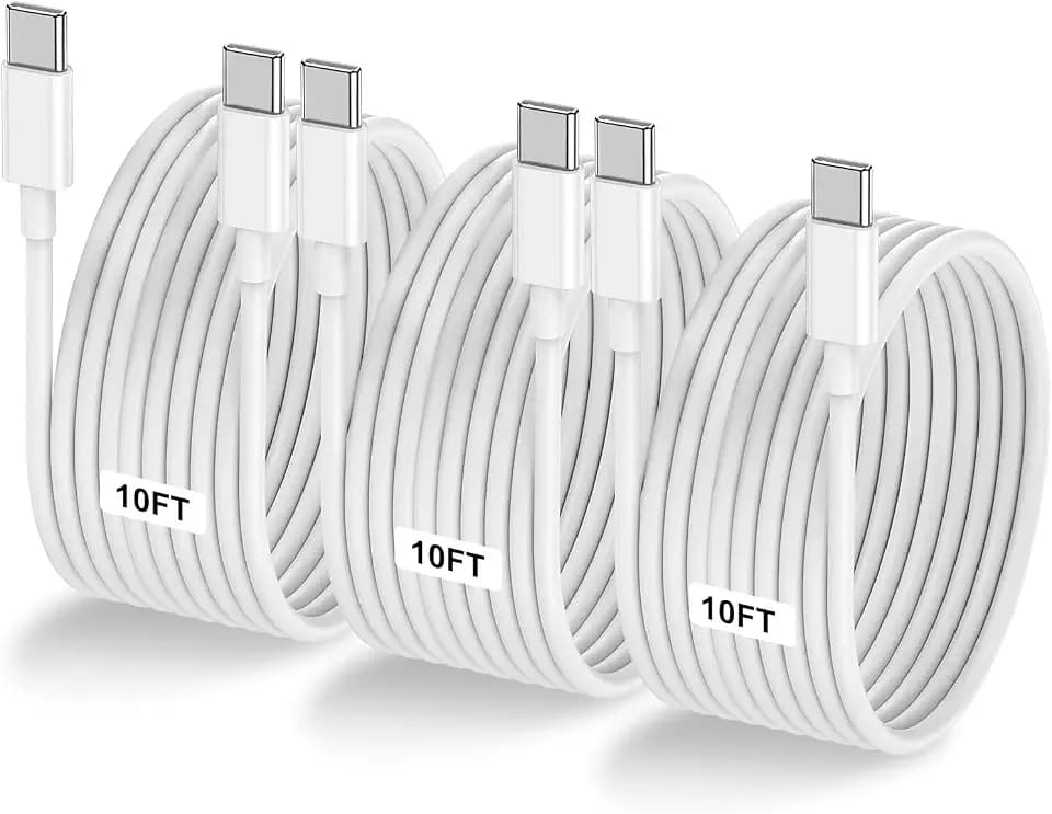 LOFPYE 3-Pack 10FT 60W USB C to USB C Cable, Type C to Type C Cable,Fast Charging Cable for iPhone 16 15 Pro Plus Pro Max，for Galaxy S24 S23, for iPad Pro/Air, for MacBook Pro/Air and More