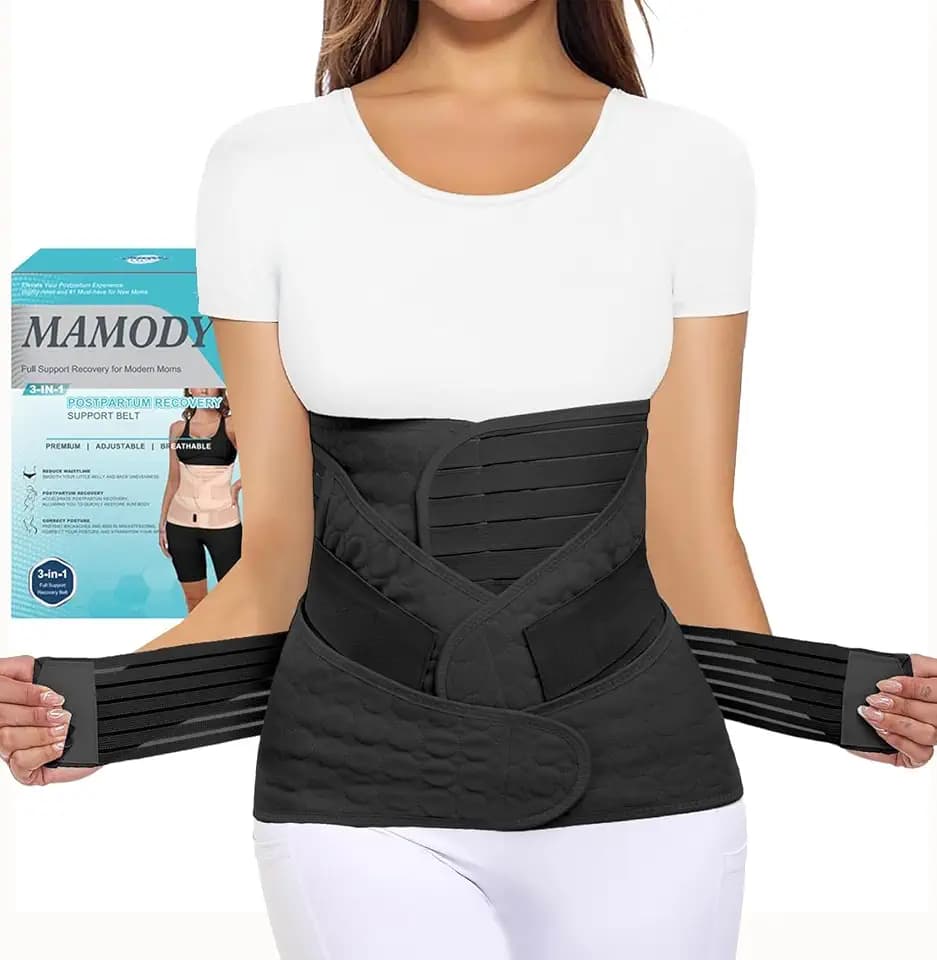 MAMODY 3 in 1 Postpartum Gürtel für Damen, Bauchgurt Nach Geburt, Rückbildungsgürtel Nach Geburt, Bauchgurt Nach Op, Postpartum Belly Wrap, Bauchbandage (Schwarz, 2X-Large)