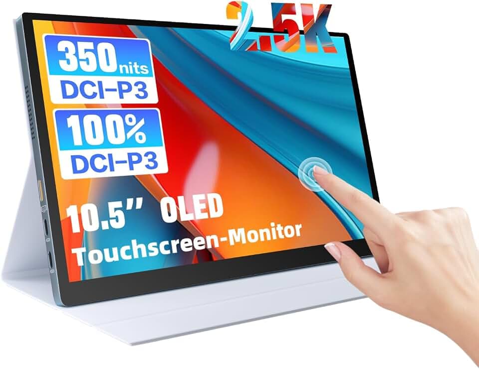 2.5K OLED Monitor Touch Screen 10,5 Zoll USB-C Display Portable Kleine | QHD 2560X1600/ mini-HDMI/ 100%sRGB/CNC-gefrästes Metall/ Schutzhülle/ for Laptop, Switch, PS5, Xbox, Ras pi