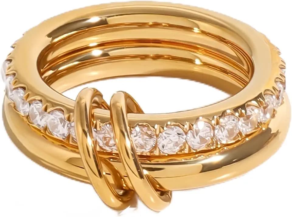 Stackable Rings for Women 18K Gold Plated Non-Tarnish CZ Band