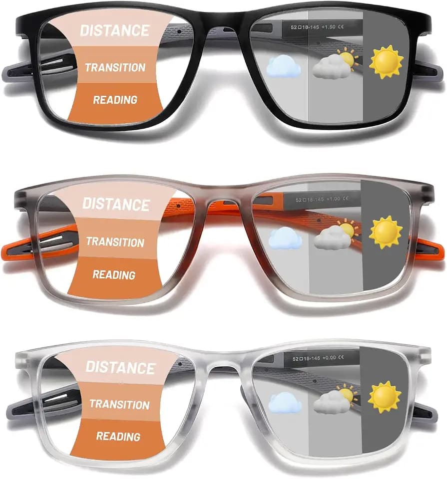 TR90 Progressive Photochromic Blue Light Reading Glasses，Cheaters Readers