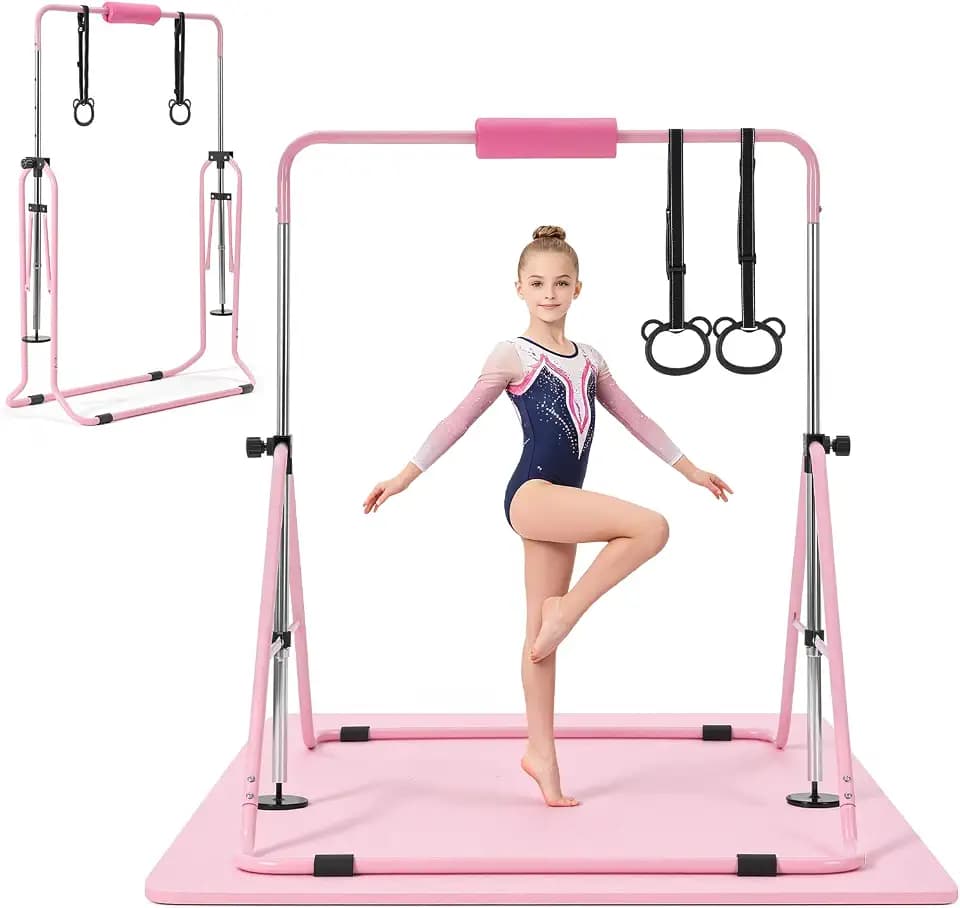 VEVOR Gymnastikstange für Kinder mit 63,5 kg Tragkraft, Klappbares Turnreck mit Matte, Höhenverstellbare Turnstange für Indoor- und Outdoor-Training, Heimtrainingsgerät für Kinderturnen zu Hause
