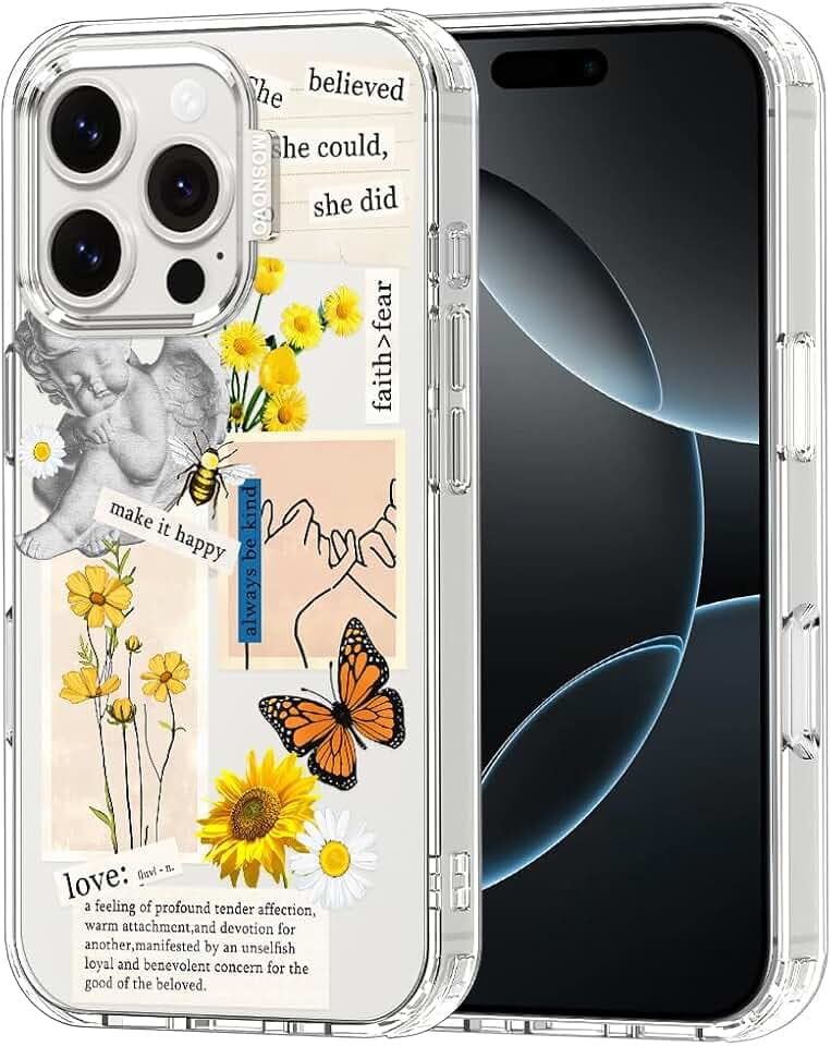 MOSNOVO Case for iPhone 16 Pro, [Buffertech 6.6ft Military-Grade Drop Protection] [Anti Peel Off Tech] Clear TPU Bumper Phone Case Cover Design - Vintage Collage Art
