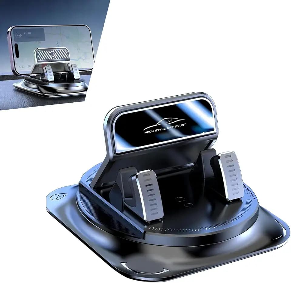 Car Dashboard Phone Holder, Rotating One-Hand Operation Bracket with Anti-Slip Base, Auto-Locking Secure Navigation Stand, Waterproof Easy Clean Mount for Most Phones and Decives (Black)
