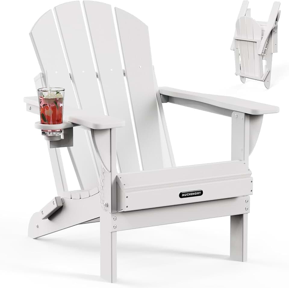 MUCHENGHY Folding Adirondack Chair HDPE for Fire Pit Outdoor, White
