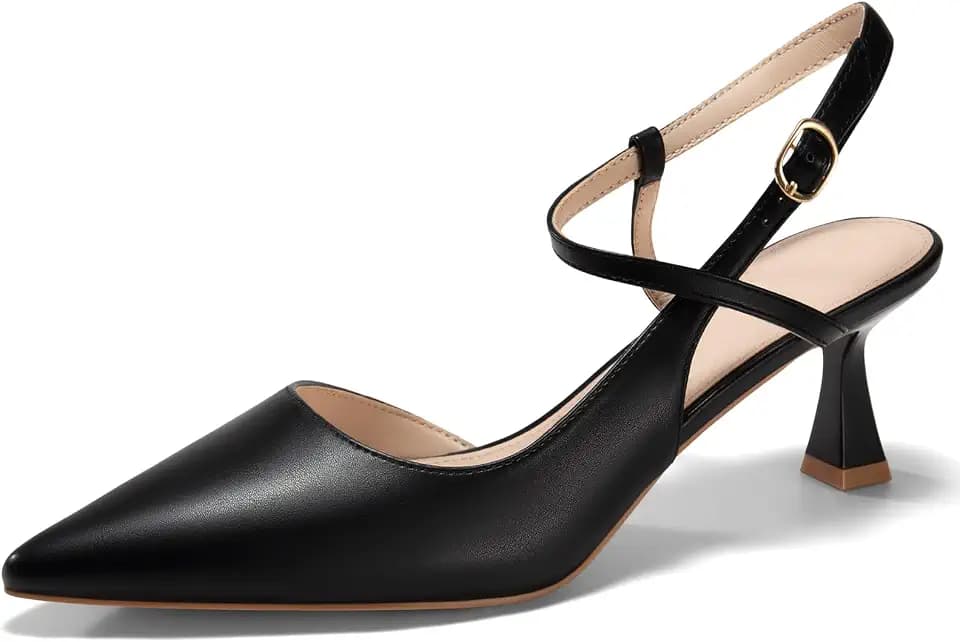 Womens Low Kitten Heel Closed Pointed Toe Slingback Pumps Heels Slip On Heeled Sandals Dress Shoes