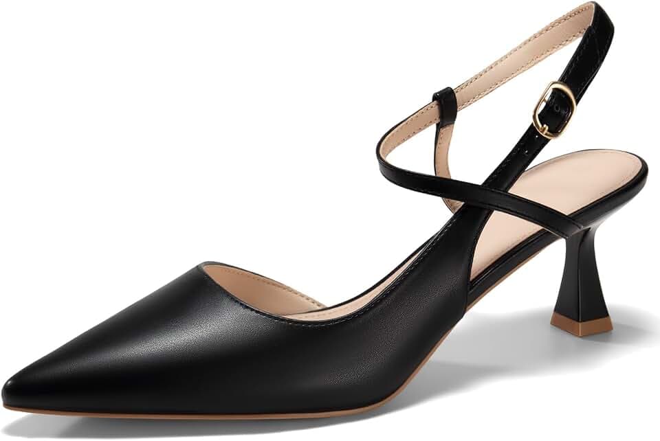 Womens Low Kitten Heel Closed Pointed Toe Slingback Pumps Heels Slip On Heeled Sandals Dress Shoes
