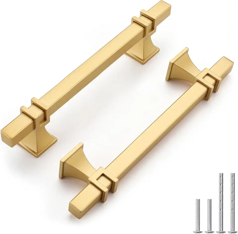 Haliwu 10 Pack 4 Inch Gold Cabinet Handles Brushed Brass Drawer Pulls