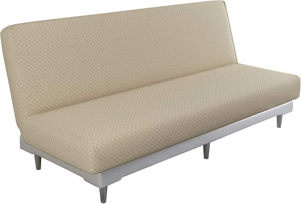MAXIJIN 3-Sitzer-Stretch-Sofabezug ohne Armlehnen, Verstellbarer, klappbarer Sofabettbezug, universell Abnehmbarer Futonbezug für Wohnzimmer (Khaki)