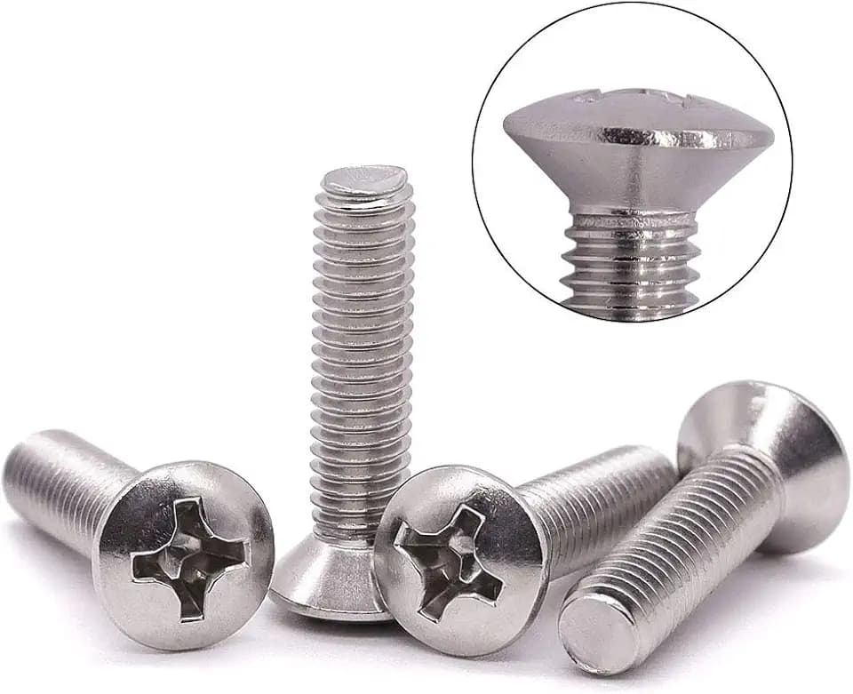 M6-1.0 x 16mm Stainless Steel Oval Head Machine Screws, 304 Stainless Steel 18-8, Phillips Drive, Bright Finish, Full Coarse Thread UNC, 50 PCS